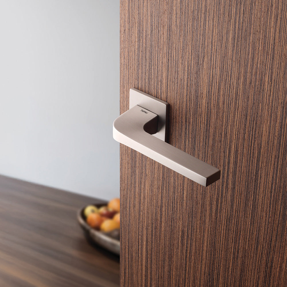 Quality image of Tupai Rapido 5S Line Canha Lever Door Handle on 5mm Slimline Square Rose - Pearl Nickel | Sku. t4007s5spl | available from Trade Door Handles.