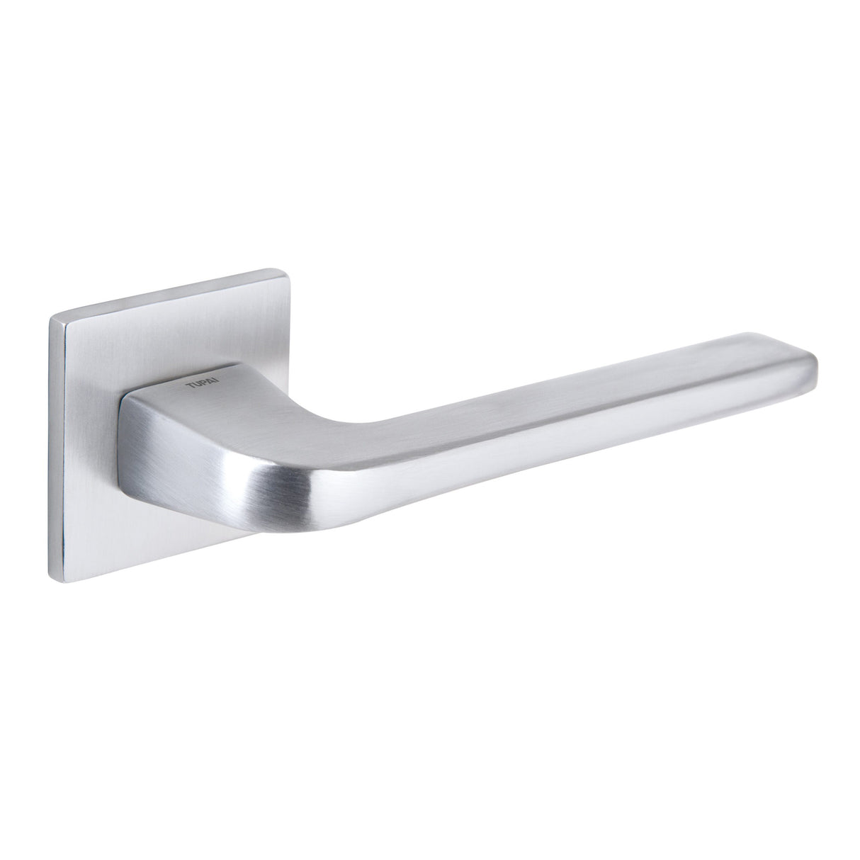 Quality image of Tupai Rapido 5S Line Canha Lever Door Handle on 5mm Slimline Square Rose - Satin Chrome | Sku. t4007s5ssc | available from Trade Door Handles.
