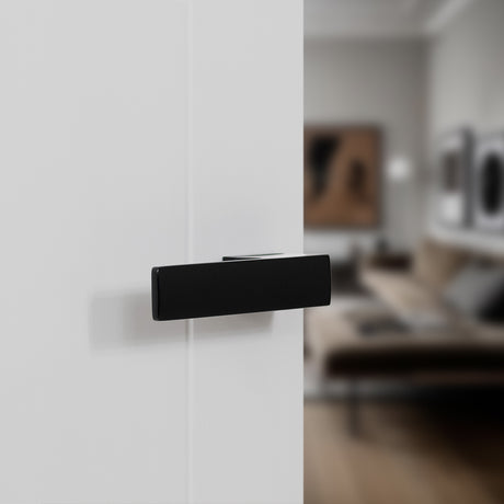 Quality image of Tupai Rapido RetaLine Cartelle Lever Door Handle on Long Rose - (Without Decorative Plate) - Pearl Black | Sku. t4084lmb | available from Trade Door Handles.