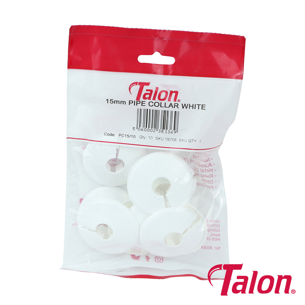 This is an image of Timco - Pipe Collar - White - PC1510 15mm - (10 PCS Bag) TALPC1510