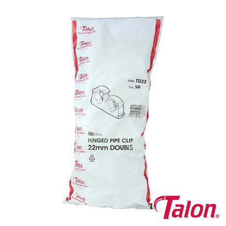 This is an image of Timco - Double Hinged Clip - White - TD22 22mm - (50 PCS Bag) TALTD22