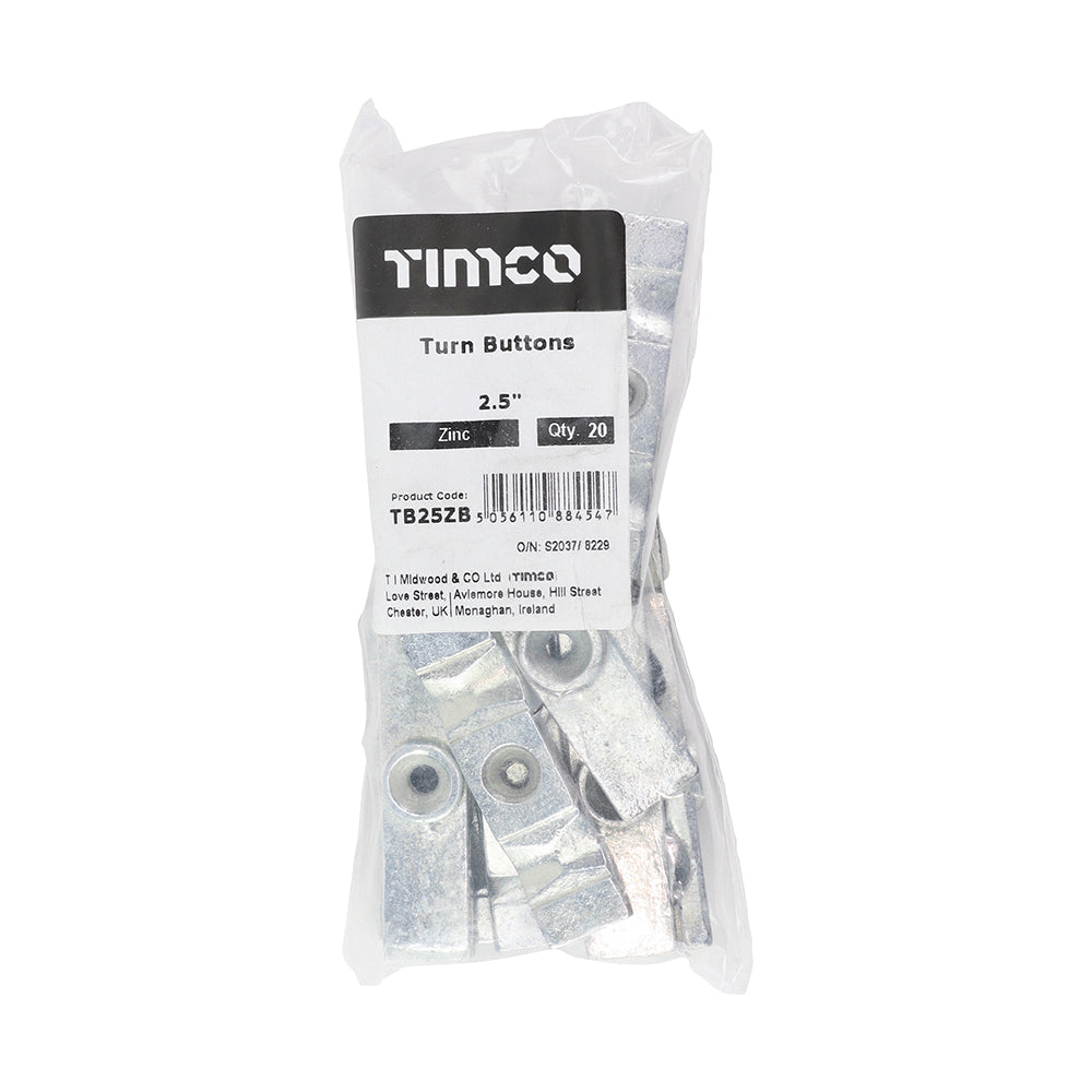 This is an image of Timco - Turn Buttons - Zinc 2 1/2 " (20 Pieces Bag) TB25ZB
