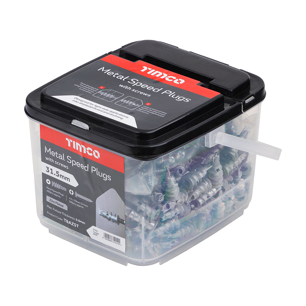 This is an image of Timco - Metal Speed Plugs with Screws - Zinc 31.5mm - (300 PCS Tub) TBAZST