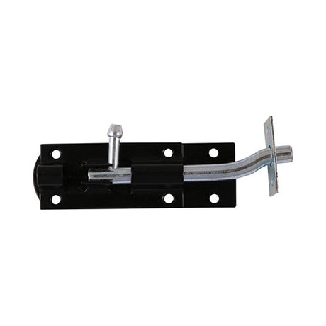 This is an image of Timco - Necked Tower Bolt - Black 4" (1 Each Plain Bag) TBN4BB