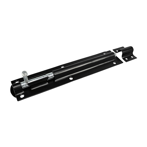 This is an image of Timco - Straight Tower Bolt - Black 10" (1 Each Plain Bag) TBS10BB