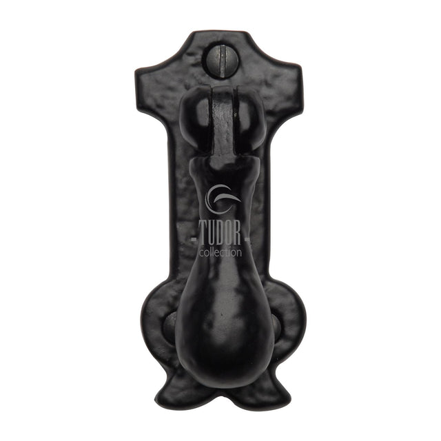 High quality image of the Tudor Cabinet Drop Pull on Plate Black Iron | Sku. tc549 | Discounted prices available from Trade Door Handles