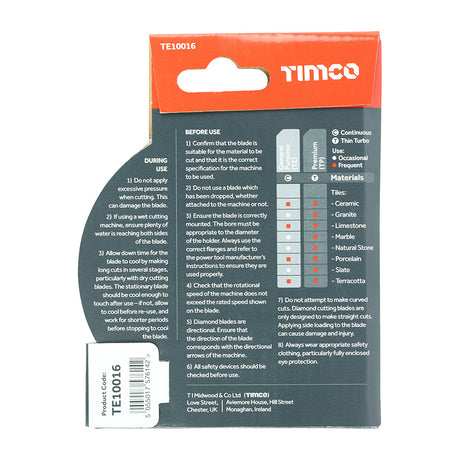 This is an image of Timco - General Purpose Tile & Ceramic Diamond Blade - Continuous 100 x 16.0 (1 Each Box) TE10016
