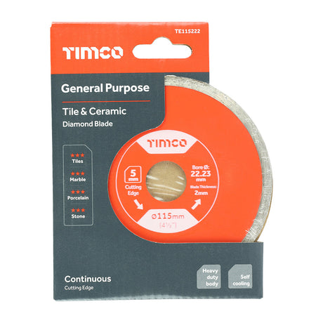 This is an image of Timco - General Purpose Tile & Ceramic Diamond Blade - Continuous 115 x 22.2 (1 Each Box) TE115222