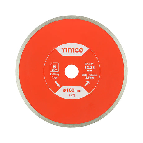 This is an image of Timco - General Purpose Tile & Ceramic Diamond Blade - Continuous 180 x 22.2 (1 Each Box) TE180222