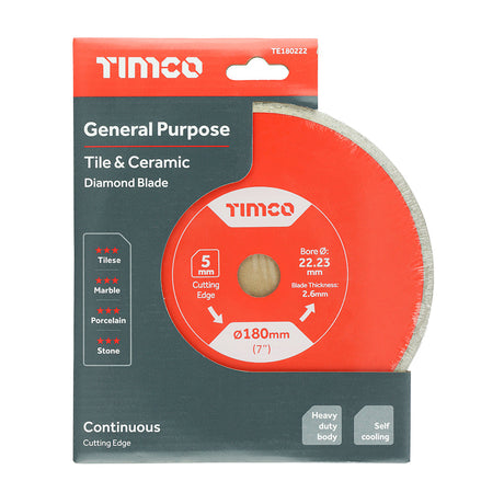 This is an image of Timco - General Purpose Tile & Ceramic Diamond Blade - Continuous 180 x 22.2 (1 Each Box) TE180222