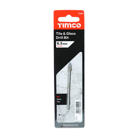 This is an image of Timco - TCT Arrow Head Tile & Glass Bit 6.5mm (1 Each Blister Pack) TG65
