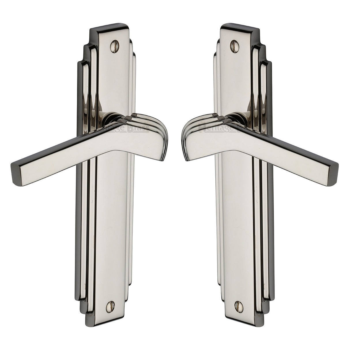 High quality image of the Heritage Brass Door Handle Lever Latch Tiffany Design Polished Nickel Finish | Sku. tif5210-pnf | Discounted prices available from Trade Door Handles