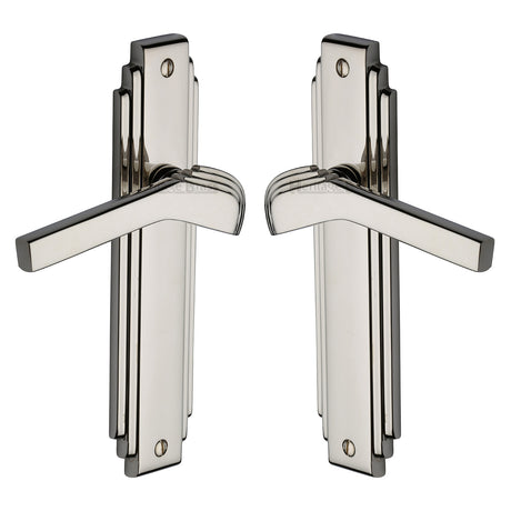 High quality image of the Heritage Brass Door Handle Lever Latch Tiffany Design Polished Nickel Finish | Sku. tif5210-pnf | Discounted prices available from Trade Door Handles