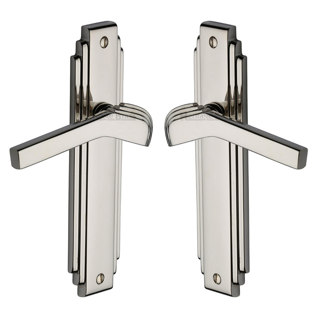 High quality image of the Heritage Brass Door Handle Lever Latch Tiffany Design Polished Nickel Finish | Sku. tif5210-pnf | Discounted prices available from Trade Door Handles