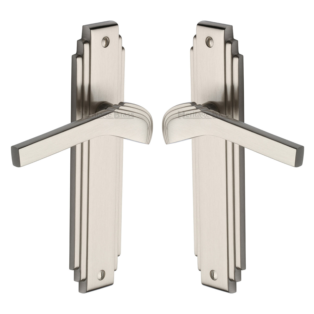 High quality image of the Heritage Brass Door Handle Lever Latch Tiffany Design Satin Nickel Finish | Sku. tif5210-sn | Discounted prices available from Trade Door Handles