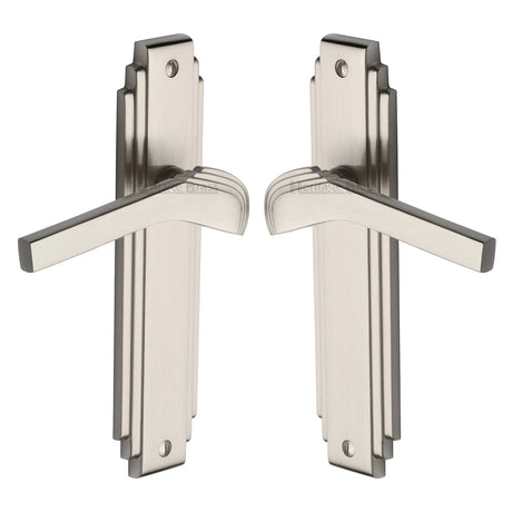 High quality image of the Heritage Brass Door Handle Lever Latch Tiffany Design Satin Nickel Finish | Sku. tif5210-sn | Discounted prices available from Trade Door Handles
