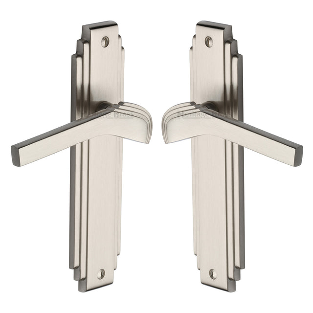 High quality image of the Heritage Brass Door Handle Lever Latch Tiffany Design Satin Nickel Finish | Sku. tif5210-sn | Discounted prices available from Trade Door Handles