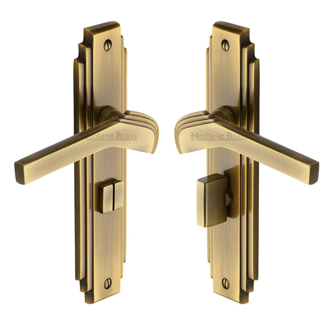High quality image of the Heritage Brass Door Handle Bathroom Set Tiffany Design Antique Finish | Sku. tif5230-at | Discounted prices available from Trade Door Handles