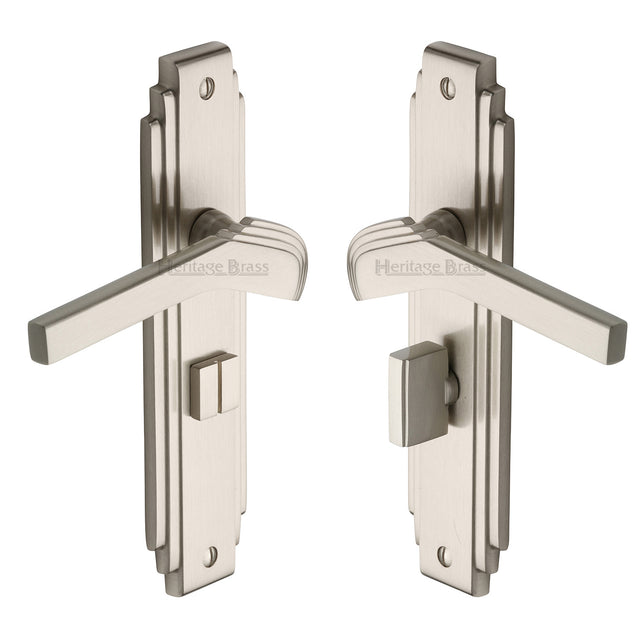 High quality image of the Heritage Brass Door Handle Bathroom Set Tiffany Design Satin Nickel Finish | Sku. tif5230-sn | Discounted prices available from Trade Door Handles