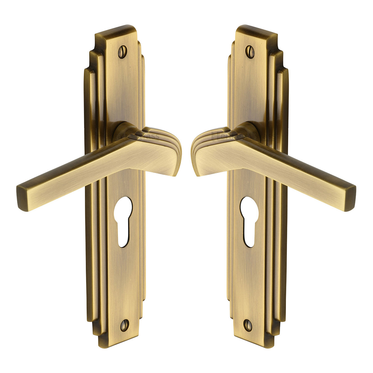 High quality image of the Heritage Brass Door Handle Euro Profile Plate Tiffany Design Antique Finish
 | Sku. tif5248-at | Discounted prices available from Trade Door Handles