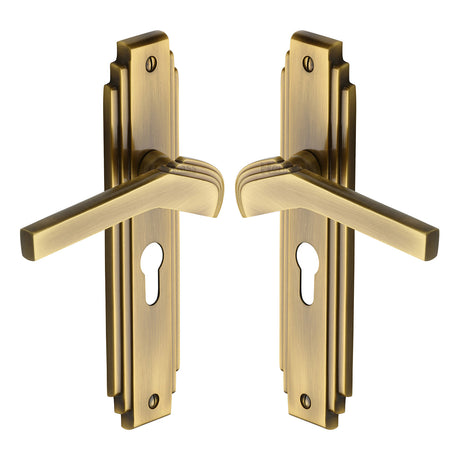 High quality image of the Heritage Brass Door Handle Euro Profile Plate Tiffany Design Antique Finish
 | Sku. tif5248-at | Discounted prices available from Trade Door Handles