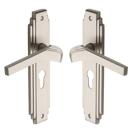 High quality image of the Heritage Brass Door Handle Euro Profile Plate Tiffany Design Satin Nickel Finish
 | Sku. tif5248-sn | Discounted prices available from Trade Door Handles