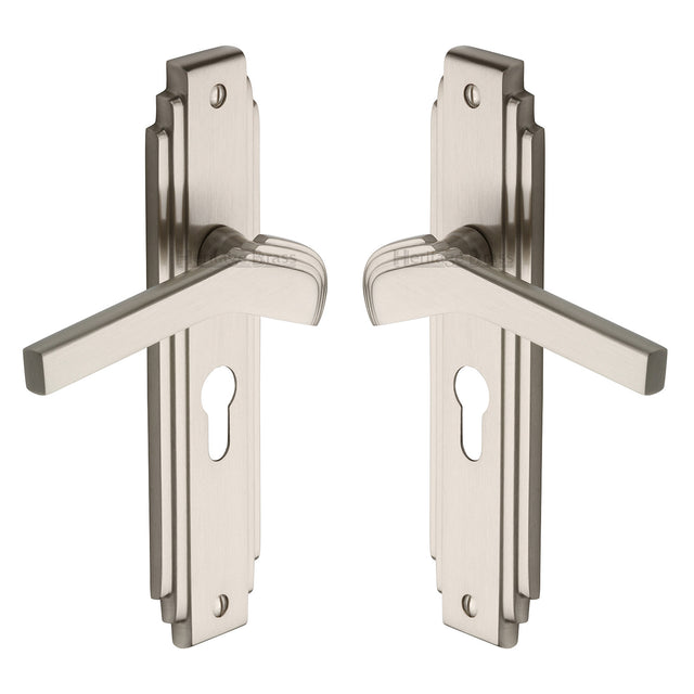High quality image of the Heritage Brass Door Handle Euro Profile Plate Tiffany Design Satin Nickel Finish
 | Sku. tif5248-sn | Discounted prices available from Trade Door Handles