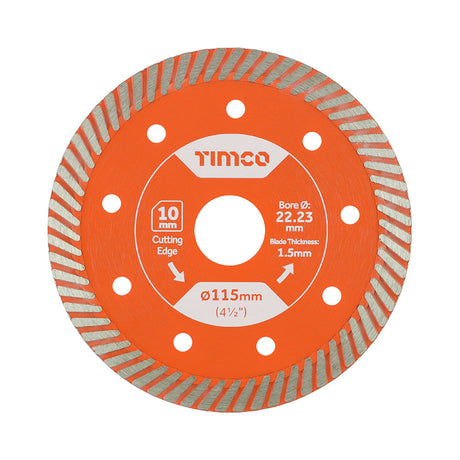 This is an image of Timco - Premium Tile & Ceramic Diamond Blade - Thin Turbo 115 x 22.2 (1 Each Box) TP115222