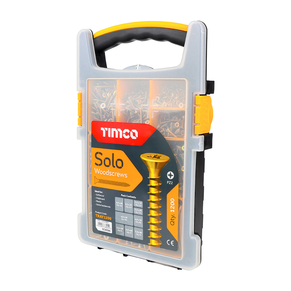 This is an image of Timco - Solo Chipboard & Woodscrews - Mixed Tray - PZ - Double Countersunk - Yellow - (1200 PCS Tray) TRAY1200