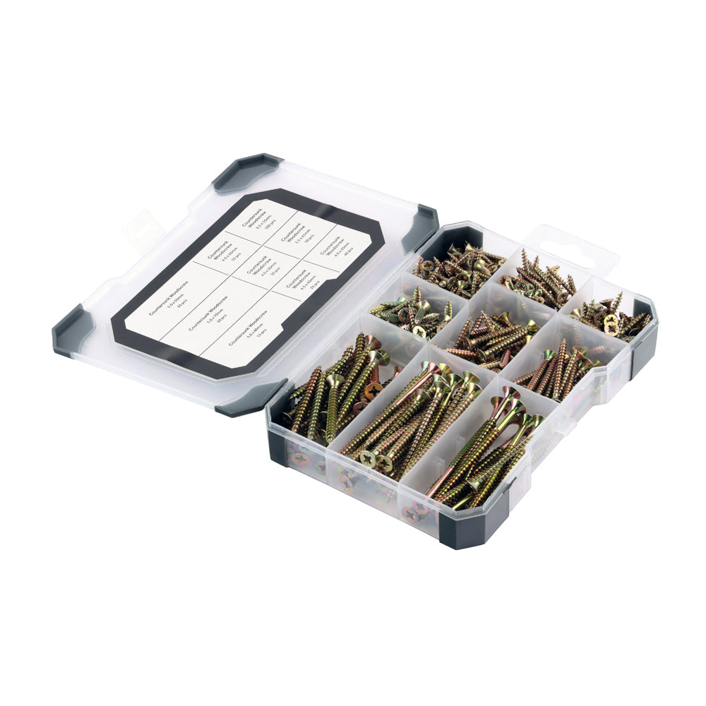 This is an image of Timco - Mixed Tray - Woodscrews - Yellow - (340 PCS Tray) TRAY360