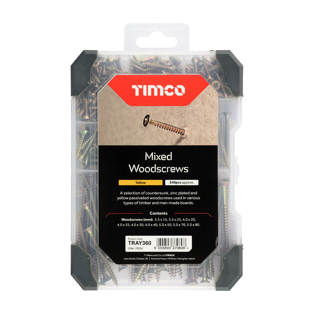 This is an image of Timco - Mixed Tray - Woodscrews - Yellow - (340 PCS Tray) TRAY360