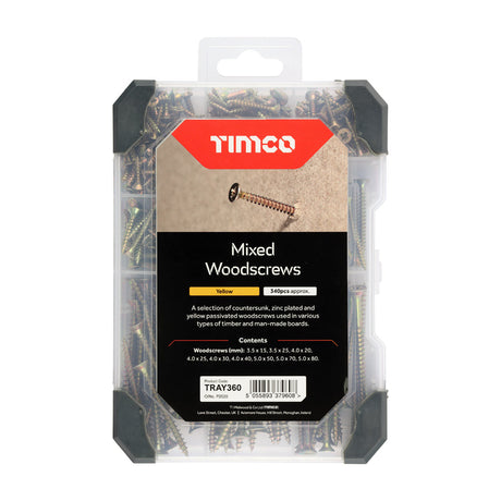 This is an image of Timco - Mixed Tray - Woodscrews - Yellow - (340 PCS Tray) TRAY360