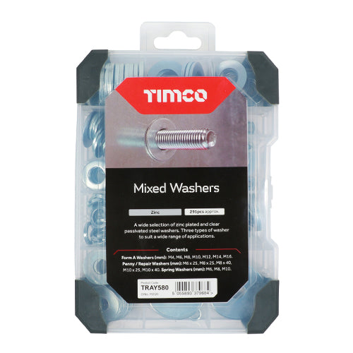 This is an image of Timco - Mixed Tray - Washers - Zinc - (291 PCS Tray) TRAY580