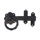 This is an image of Timco - Ring Gate Latch - Twisted - Black 6" (1 Each TIMbag) TRGL6BP