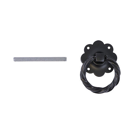 This is an image of Timco - Ring Gate Latch - Twisted - Black 6" (1 Each TIMbag) TRGL6BP