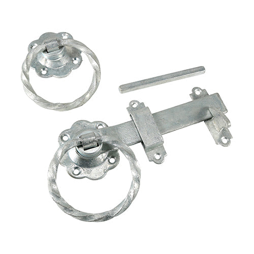 This is an image of Timco - Ring Gate Latch - Twisted - Hot Dipped Galvanised 6" (1 Each Plain Bag) TRGL6GB