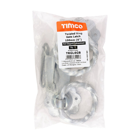 This is an image of Timco - Ring Gate Latch - Twisted - Hot Dipped Galvanised 6" (1 Each Plain Bag) TRGL6GB