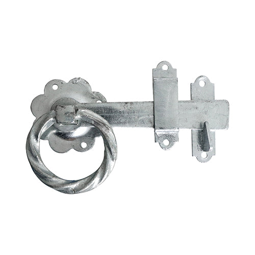 This is an image of Timco - Ring Gate Latch - Twisted - Hot Dipped Galvanised 6" (1 Each TIMbag) TRGL6GP