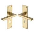 High quality image of the Heritage Brass Door Handle Lever Lock Trident Design Satin Brass Finish
 | Sku. tri1300-sb | Discounted prices available from Trade Door Handles