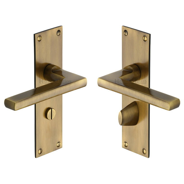High quality image of the Heritage Brass Door Handle Bathroom Set Trident Design Antique Finish | Sku. tri1330-at | Discounted prices available from Trade Door Handles