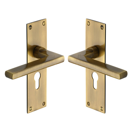 High quality image of the Heritage Brass Door Handle Euro Profile Plate Trident Design Antique Finish
 | Sku. tri1348-at | Discounted prices available from Trade Door Handles