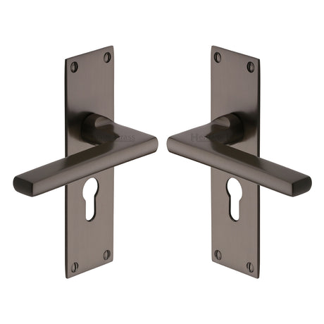High quality image of the Heritage Brass Door Handle Euro Profile Plate Trident Design Matt Bronze Finish
 | Sku. tri1348-mb | Discounted prices available from Trade Door Handles