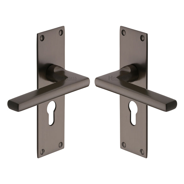 High quality image of the Heritage Brass Door Handle Euro Profile Plate Trident Design Matt Bronze Finish
 | Sku. tri1348-mb | Discounted prices available from Trade Door Handles