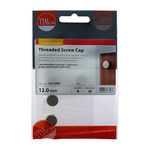 This is an image of Timco - Threaded Screw Caps - Solid Brass - Polished Brass 12mm - (4 PCS TIMpac) TSC12PBP
