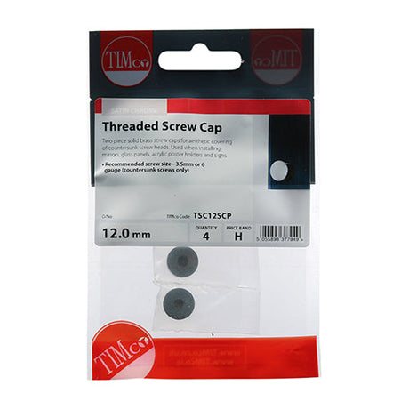 This is an image of Timco - Threaded Screw Caps - Solid Brass - Satin Chrome 12mm - (4 PCS TIMpac) TSC12SCP