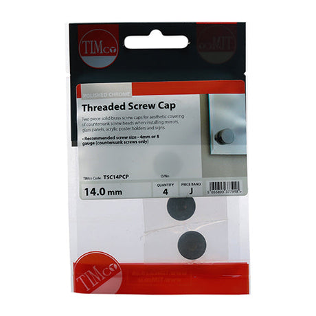 This is an image of Timco - Threaded Screw Caps - Solid Brass - Polished Chrome 14mm - (4 PCS TIMpac) TSC14PCP