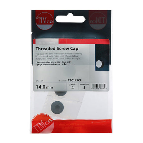 This is an image of Timco - Threaded Screw Caps - Solid Brass - Satin Chrome 14mm - (4 PCS TIMpac) TSC14SCP