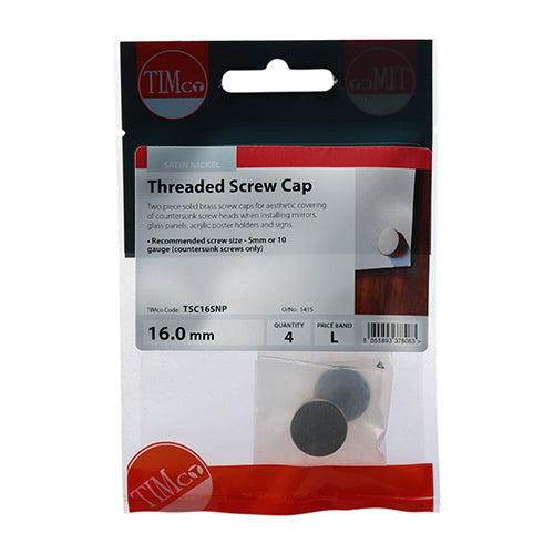 This is an image of Timco - Threaded Screw Caps - Solid Brass - Satin Nickel 16mm - (4 PCS TIMpac) TSC16SNP