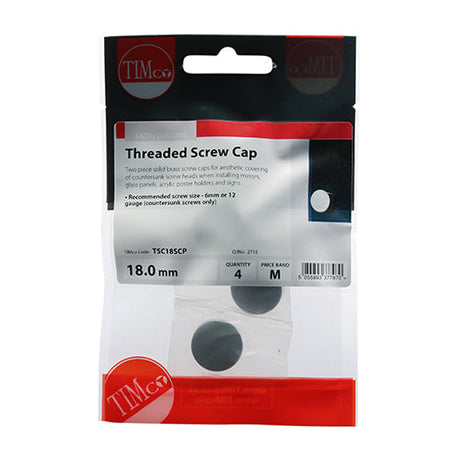 This is an image of Timco - Threaded Screw Caps - Solid Brass - Satin Chrome 18mm - (4 PCS TIMpac) TSC18SCP