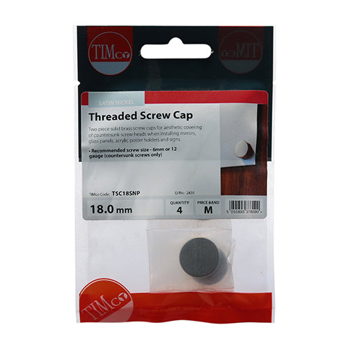 This is an image of Timco - Threaded Screw Caps - Solid Brass - Satin Nickel 18mm - (4 PCS TIMpac) TSC18SNP